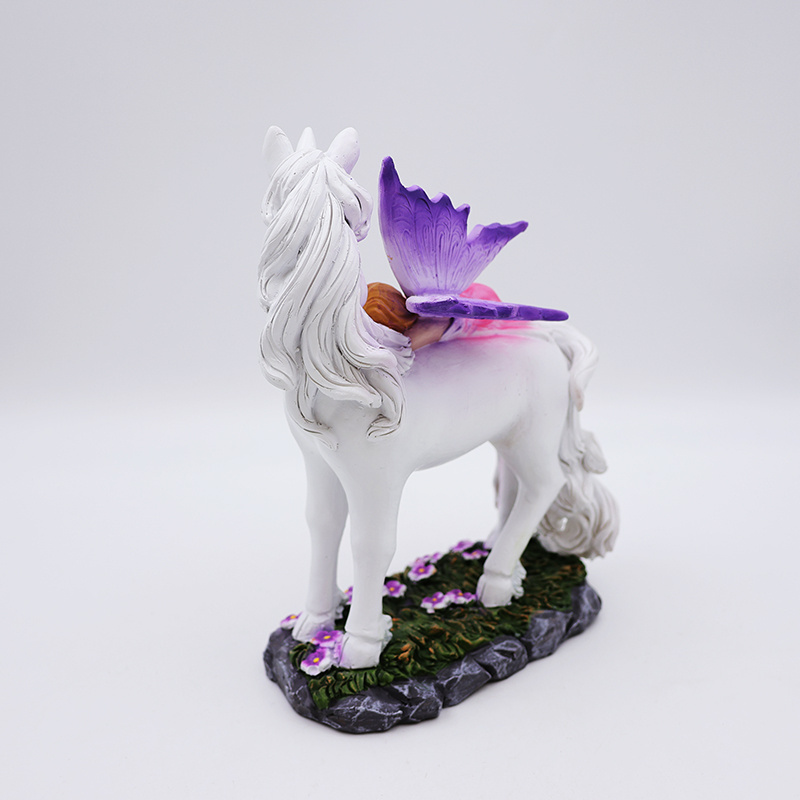 OEM home garden decor handmade miniature 3d figure statue custom resin craft mystical fairy and white unicorn figurines