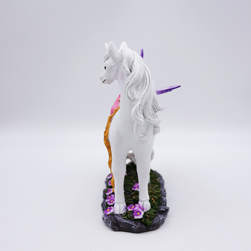 OEM home garden decor handmade miniature 3d figure statue custom resin craft mystical fairy and white unicorn figurines