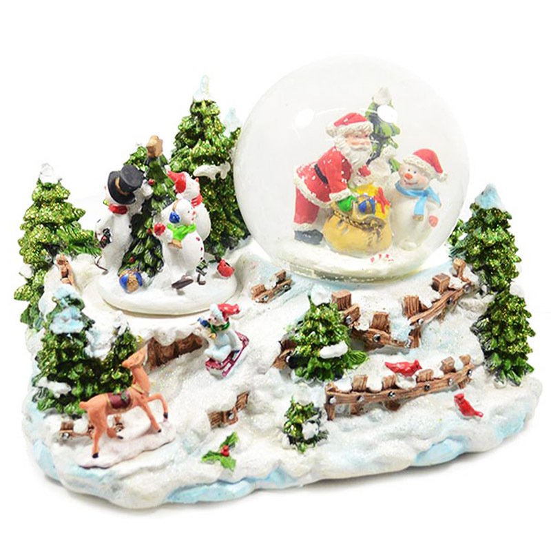 OEM wholesale resin Christmas concepts snowball home decor water globe Christmas white winter village miniature snow globe