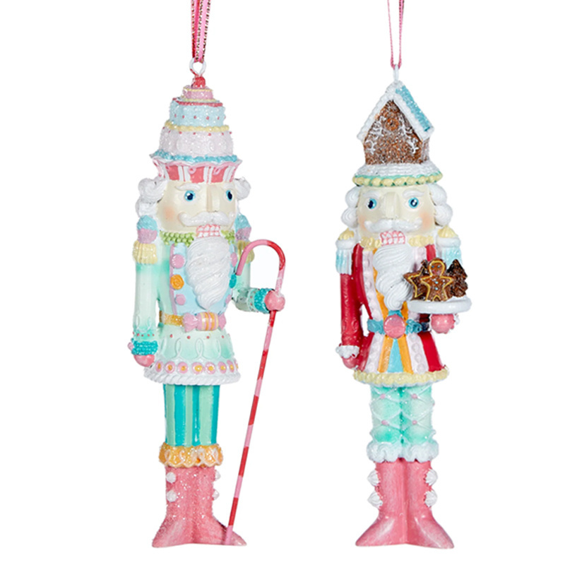 OEM custom resin craft Christmas tree pendant decoration ornaments hanging pink candy cake soldier gingerbread nutcracker