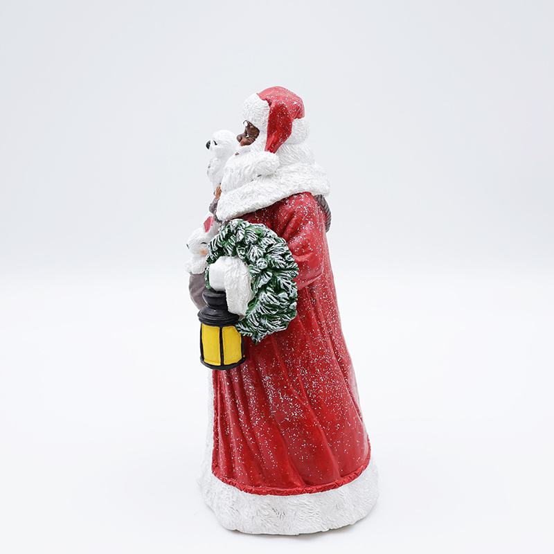 Wholesale christmas statue ornament custom resin craft black skin red santa claus tabletop figures figurines decoration