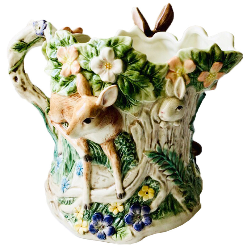 Wholesale ceramic kettle tea pot animal flower painting teapots cute shape custom porcelain deer and bird teapot