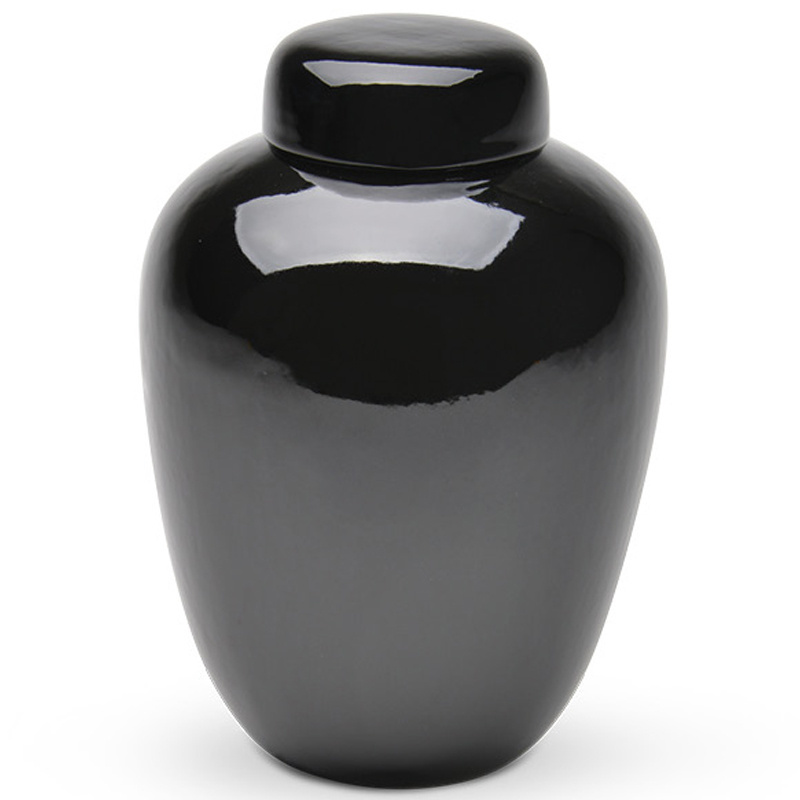 Custom cinerary casket ceramic ash urn for human for pet Adult dark black cremation urn