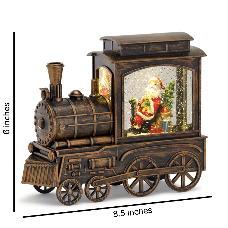 OEM Custom Hot Sale Christmas Walnut Brown Train and Santa Toys Model Snowball Home Decor Resin Water Globe Christmas Snow Globe