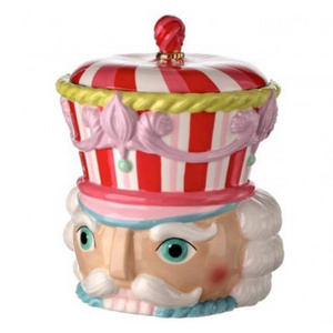 Custom holiday home decor vintage candy food storage container ceramic christmas peppermint pastel nutcracker head cookie jar