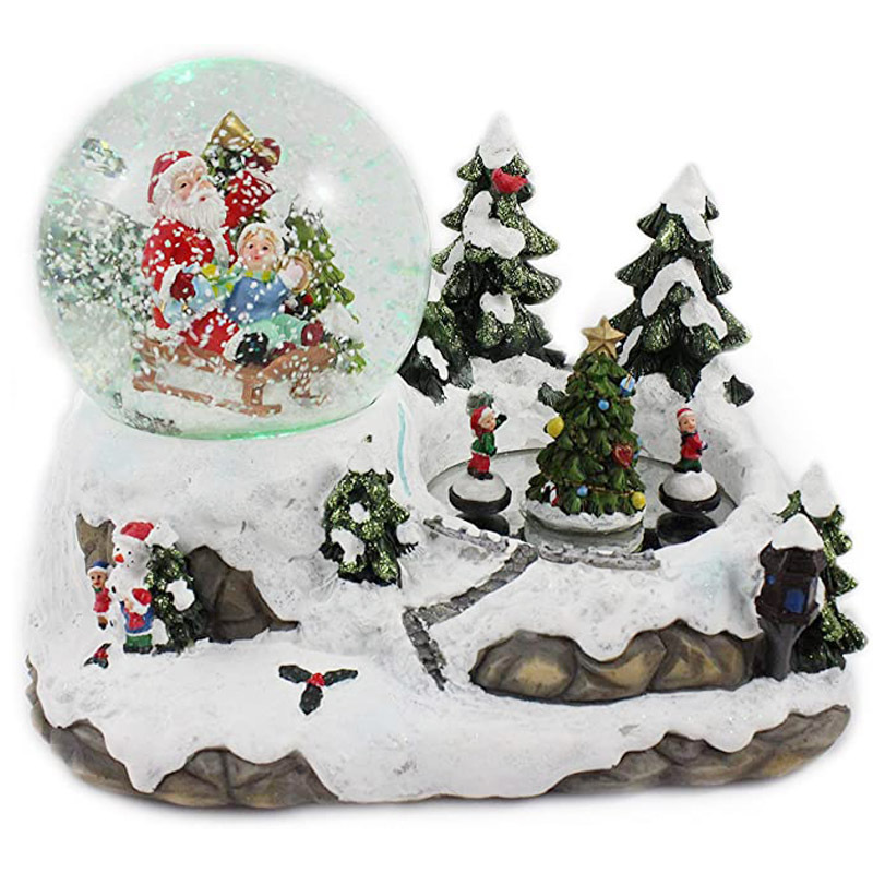 OEM wholesale resin Christmas concepts snowball home decor water globe Christmas white winter village miniature snow globe