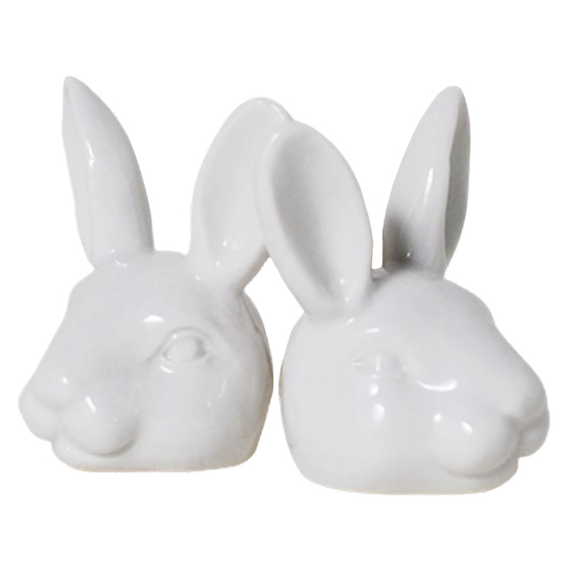 Wholesale handmade custom porcelain Easter day decor hare animal figurine white ceramic rabbit head bunny sculpture