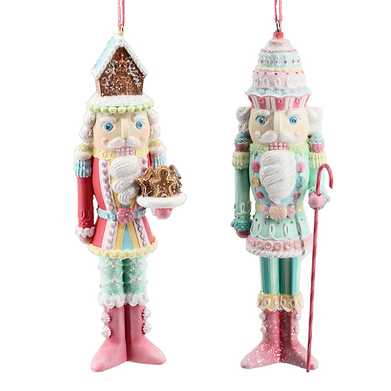 OEM custom resin craft Christmas tree pendant decoration ornaments hanging pink candy cake soldier gingerbread nutcracker