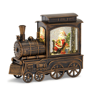 OEM Custom Hot Sale Christmas Walnut Brown Train and Santa Toys Model Snowball Home Decor Resin Water Globe Christmas Snow Globe