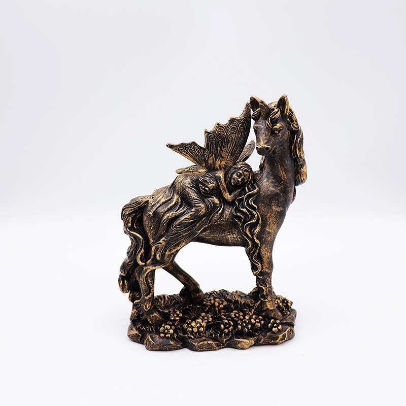 OEM home garden decor handmade mini miniature statue custom resin craft bronze mystical fairy and unicorn figurines