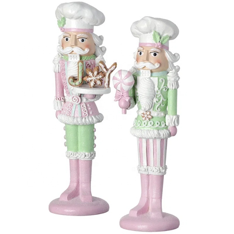 Custom poly resin holiday Christmas decor statue standing macarons gingerbread pink peppermint pastel candy figurine Nutcracker