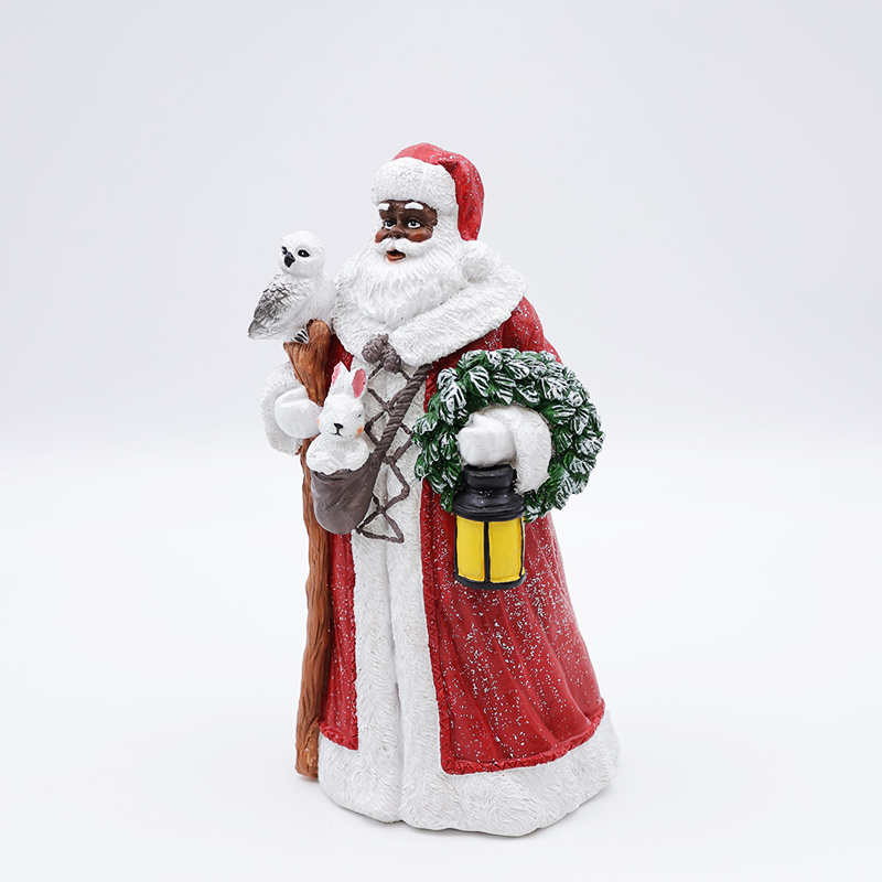 Wholesale christmas statue ornament custom resin craft black skin red santa claus tabletop figures figurines decoration