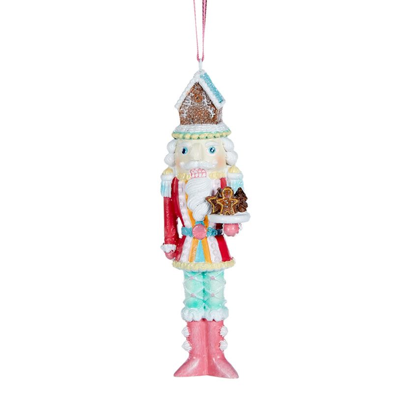 OEM custom resin craft Christmas tree pendant decoration ornaments hanging pink candy cake soldier gingerbread nutcracker