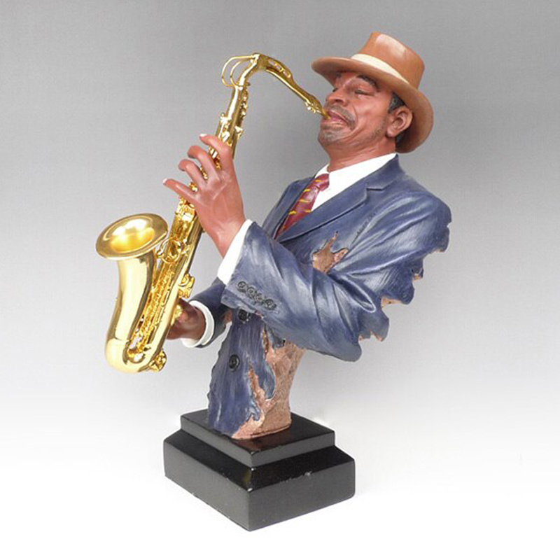 Custom handmade crafts home living room decoration resin Jazz musician blow sax statue saxophone player figurine