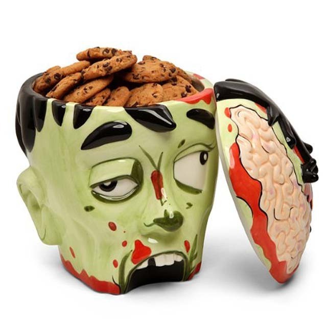 OEM handmade skull canister hot sales porcelain candy jar food safe ceramic zombie cookie jars for Halloween