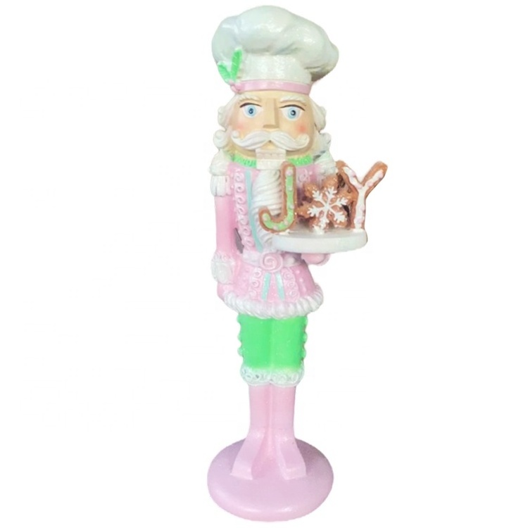 Custom poly resin holiday Christmas decor statue standing macarons gingerbread pink peppermint pastel candy figurine Nutcracker