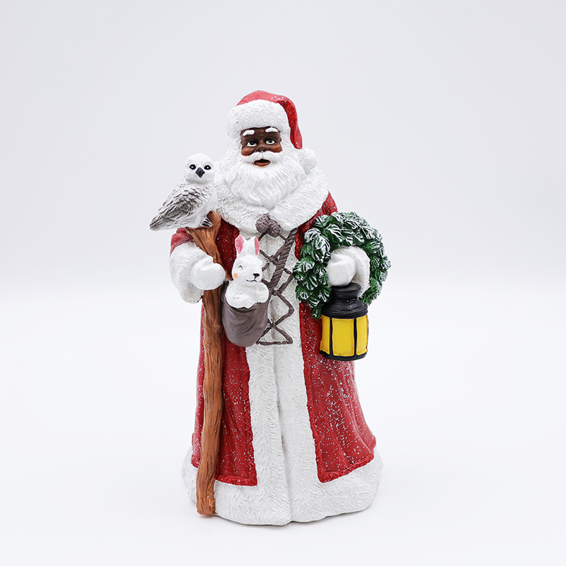 Wholesale christmas statue ornament custom resin craft black skin red santa claus tabletop figures figurines decoration