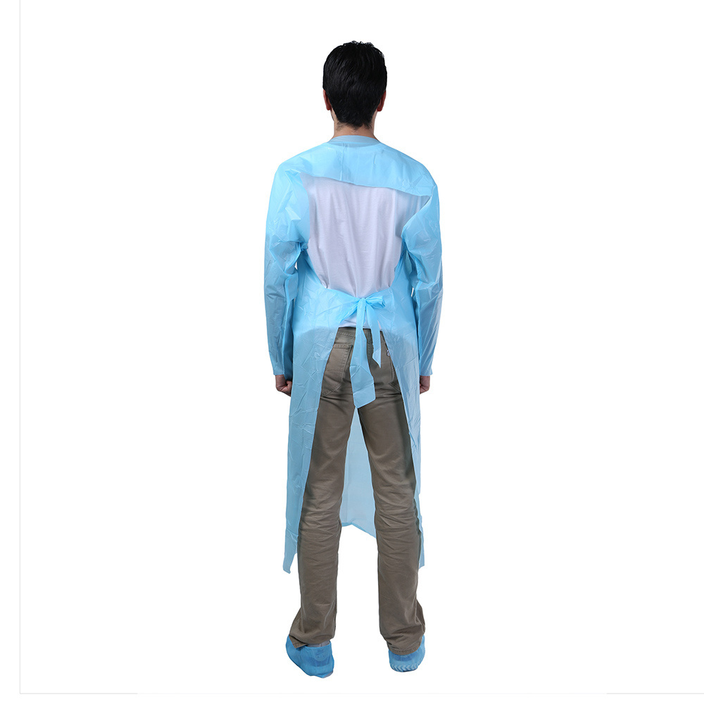 Factory Wholesale Waterproof CPE Blue Disposable Gowns Odorless PPE Gowns for Home Women Men Unisex Adult Labs