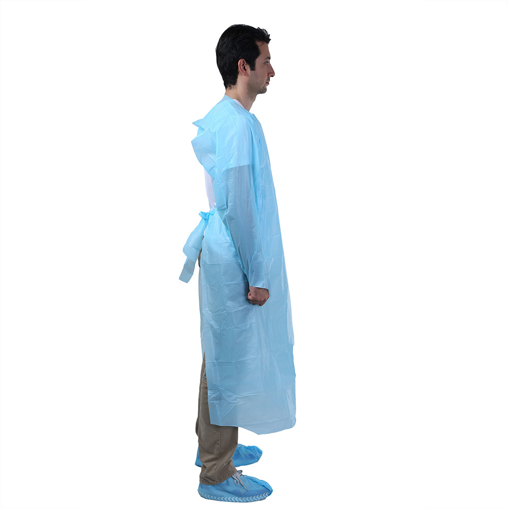 Factory Wholesale Waterproof CPE Blue Disposable Gowns Odorless PPE Gowns for Home Women Men Unisex Adult Labs