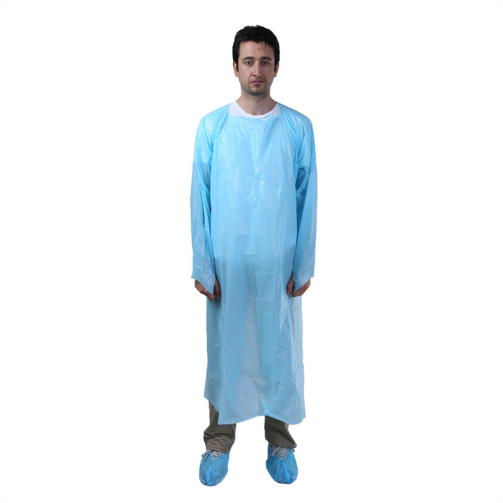 Factory Wholesale Waterproof CPE Blue Disposable Gowns Odorless PPE Gowns for Home Women Men Unisex Adult Labs