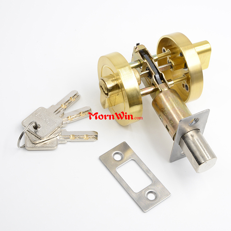 New Arrival America satin brass entry door knob Double gold Brass cylinder key control deadbolt door lock