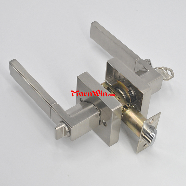 China zinc alloy heavy duty tubular bathroom privacy satin nickel lever handle door lock