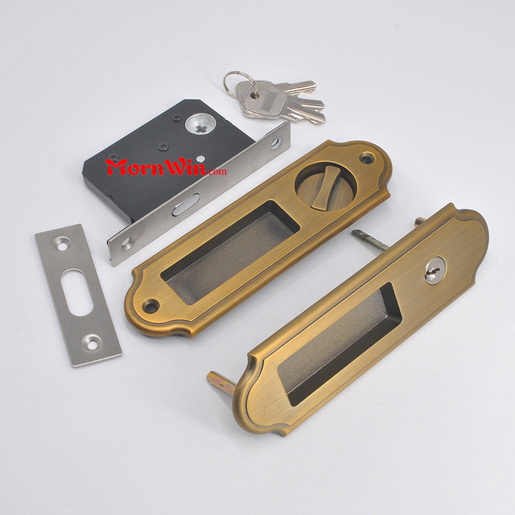 Classical style Invisible wooden bar door sliding door lock with key,Custom zinc alloy sliding hidden door window latch handle