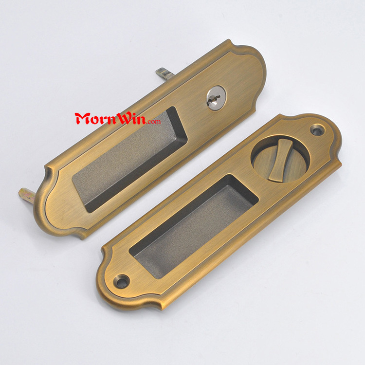 Classical style Invisible wooden bar door sliding door lock with key,Custom zinc alloy sliding hidden door window latch handle