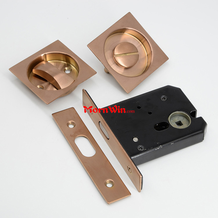 Satin Stainless steel 304 rose gold sliding door lockset square hook lock pocket lock Mortise Lock for Privacy