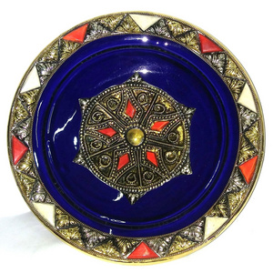 moroccan plates decorative ceramic vintage style handmade painted plate with metal