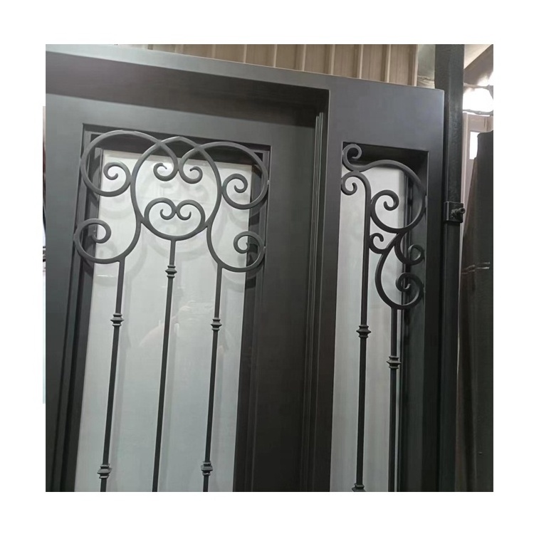 Steel Main Doors Bar Ironing Glass And Single Entry Door Lotus Flower Aluminum Metal Shutter Slat Cold F Home Grill Iron Door