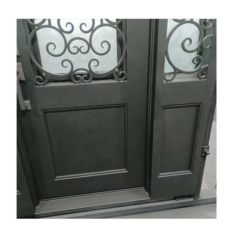 Hot-selling newest glass iron entry doors high quality wrought iron door with glass