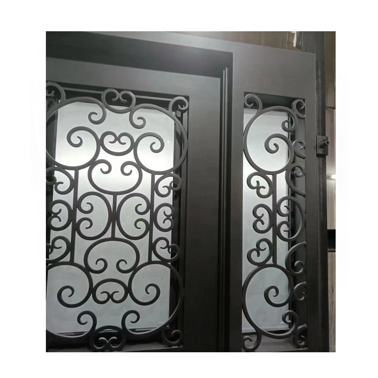 Hot-selling newest glass iron entry doors high quality wrought iron door with glass