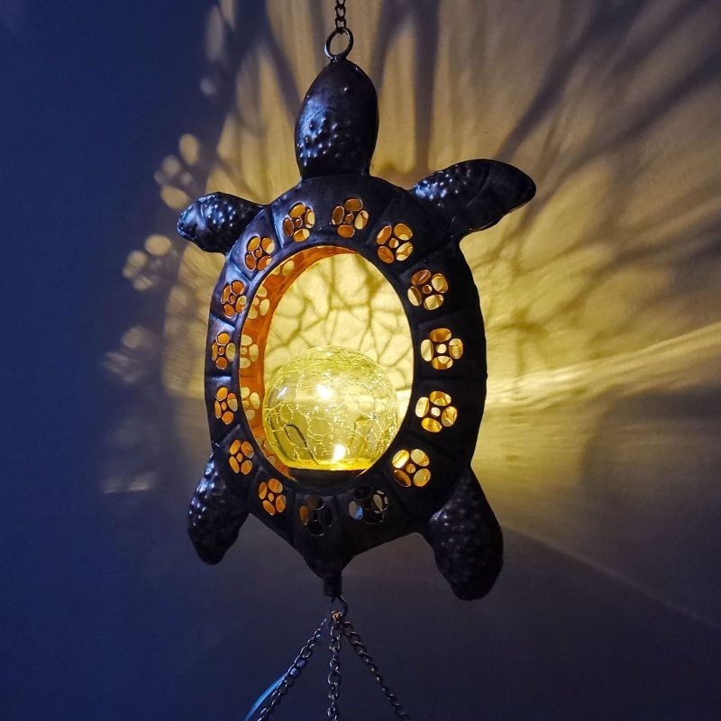 MorSun Outdoor Clearance Deep Tone Sea Turtle Solar Wind Chimes Light with Crackle Glass Ball