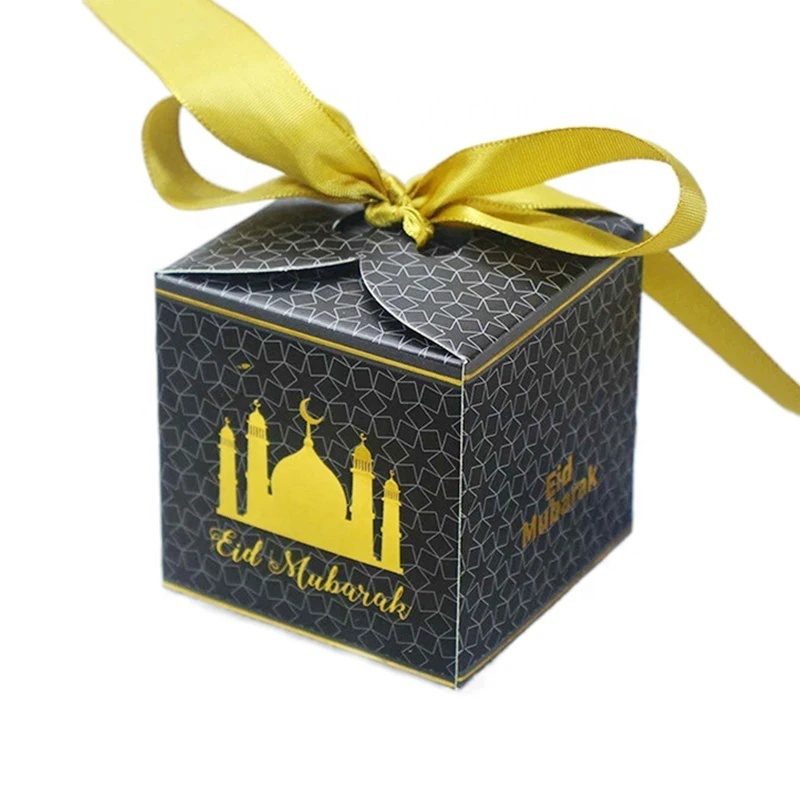 Gift Packaging Box Morsun Eid Mubarak Ribbon Candy Box Hajj Mubarak DIY Paper Party Food Wedding Candy Square Candy Bag Favors