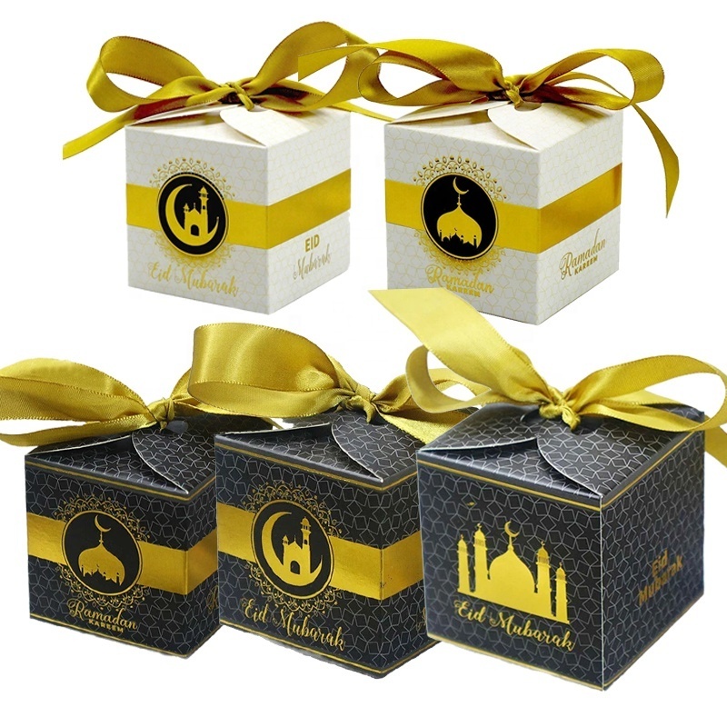 Gift Packaging Box Morsun Eid Mubarak Ribbon Candy Box Hajj Mubarak DIY Paper Party Food Wedding Candy Square Candy Bag Favors