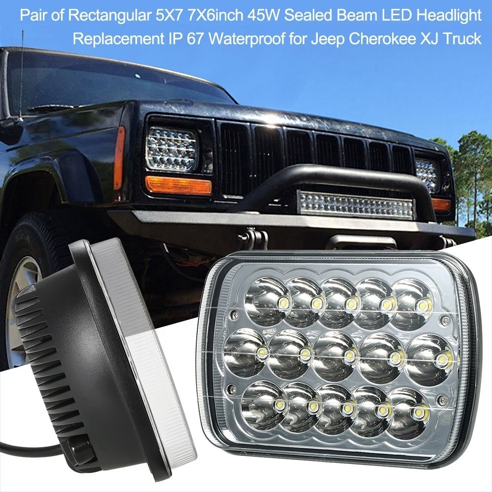 brightest 45W led headlight for jeep cherokee xj accessories 5x7 headlamp led lights for Jeep Poison Spyder/toyota headlamp