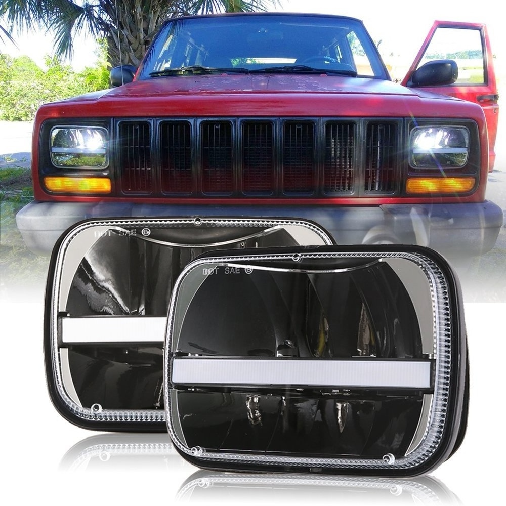 Pair Accessories of 5x7 LED Square Headlight for Chevrolet YJ for Jeep Cherokee XJ H4 with DRL Angel Eye Headlight