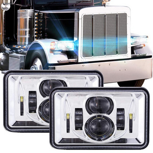 4X6 Inch Car Lights For Freightliner Truck Headlight Rectangular Led Headlight For Kenworth Chrome Led Headlamp Truck