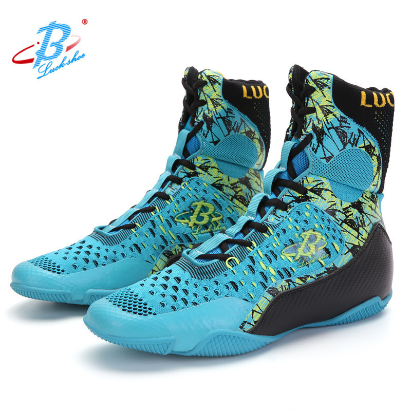 B LUCK SHOE Hi-top Wrestling Shoes Mens Women Boxing Shoes Martial Arts Equipment Black and White Boxing Boots for Workout