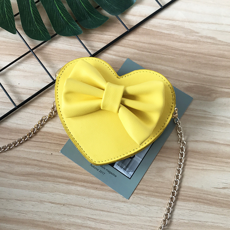 2023 New Kid Girl Cute Heart Shaped Bows Bag Candy Color Sling Bag for Toddler Gift