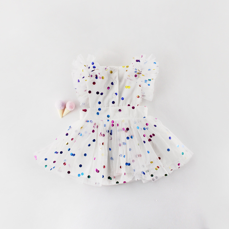 Baby Dress Sleeveless with Colorful Polka Dot Tulle Tutu Dress Infant Girl Birthday Dress White Tulle Outfit Photo Props