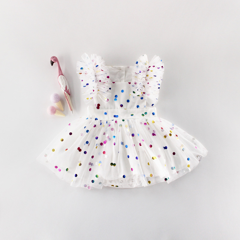 Baby Dress Sleeveless with Colorful Polka Dot Tulle Tutu Dress Infant Girl Birthday Dress White Tulle Outfit Photo Props