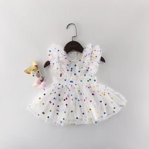 Baby Dress Sleeveless with Colorful Polka Dot Tulle Tutu Dress Infant Girl Birthday Dress White Tulle Outfit Photo Props