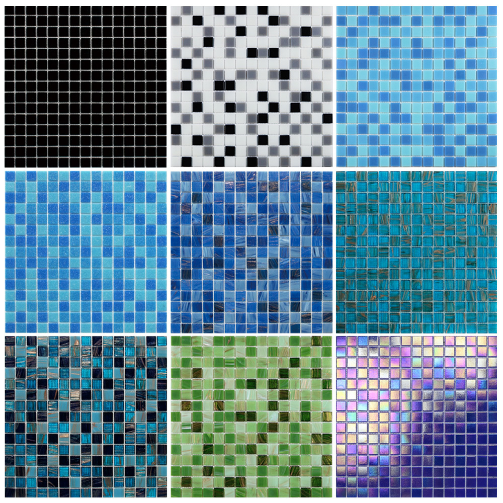 Iridescent Mosaic Glass Blue Pool Tile Mixed Color Glass Mirror Mosaic Swimming Pool Tiles