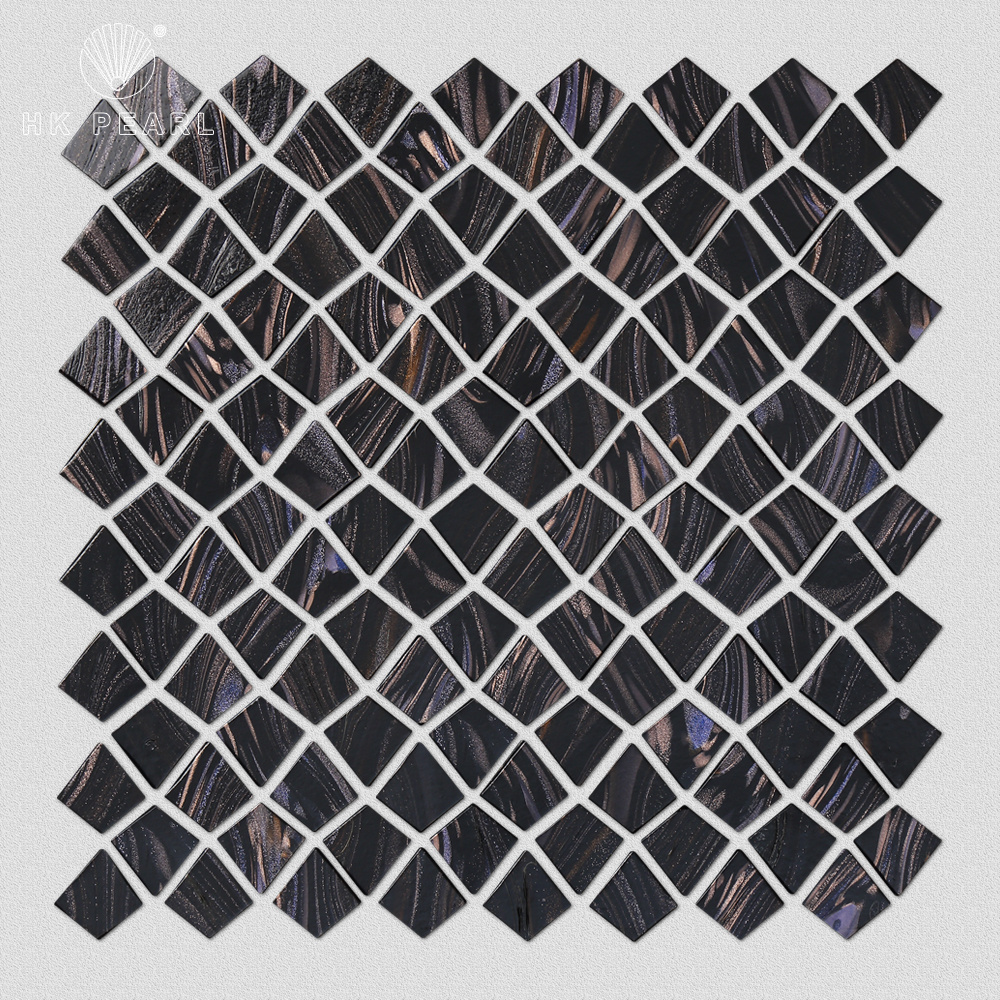 Irregular Shape Black Gold Lines Sheet Arabesque Tiles Glass Mosaic Bathroom Wall Tile