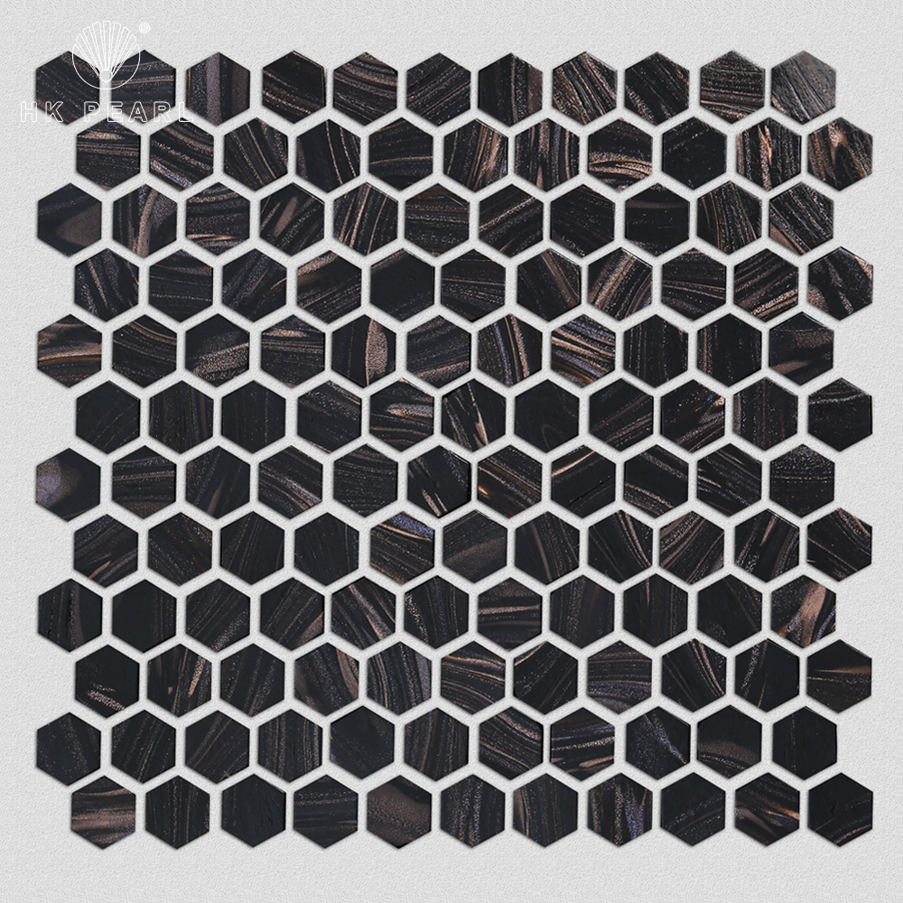 Irregular Shape Black Gold Lines Sheet Arabesque Tiles Glass Mosaic Bathroom Wall Tile