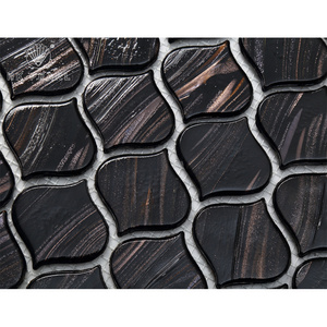 Irregular Shape Black Gold Lines Sheet Arabesque Tiles Glass Mosaic Bathroom Wall Tile