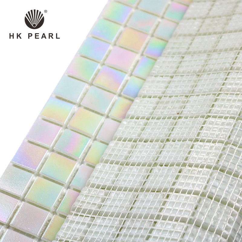 Factory Direct Sale Swimming Pool Tile White Mosaic Iridescent Glass Bathroom Floor Tiles