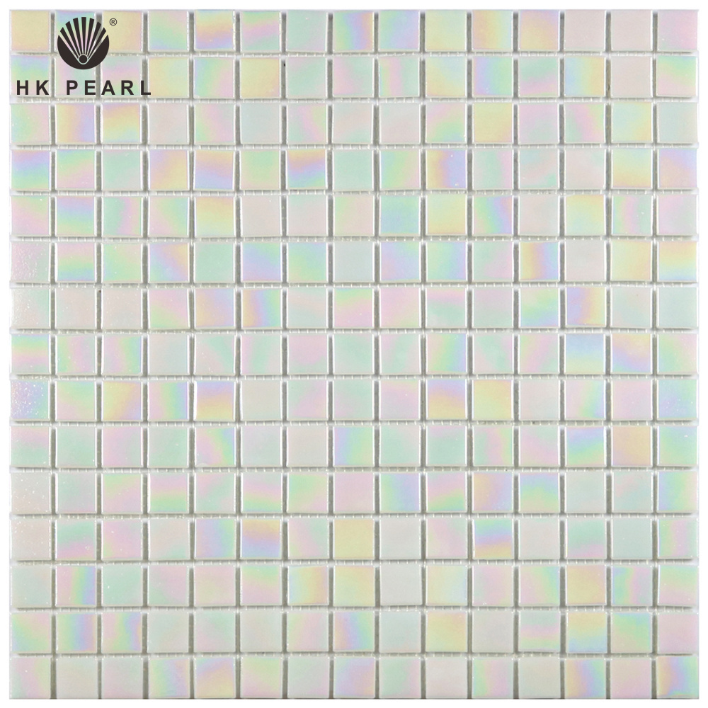 Factory Direct Sale Swimming Pool Tile White Mosaic Iridescent Glass Bathroom Floor Tiles